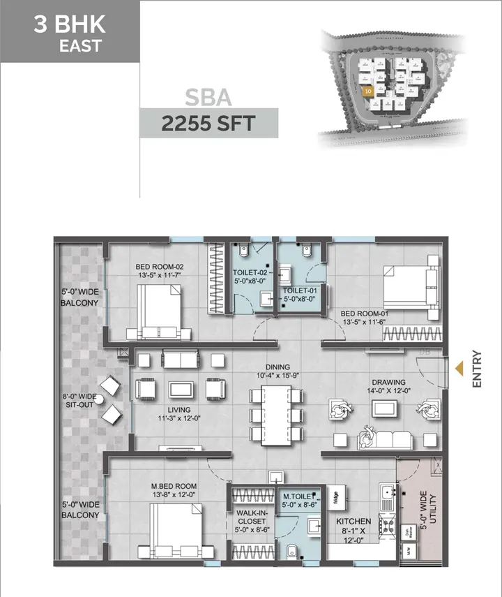 Altura Kollur Floor Plan 3BHK (2255 sqft) floor plan