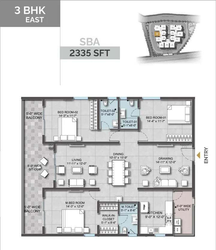Altura Kollur Floor Plan 3BHK (2335 sqft) floor plan