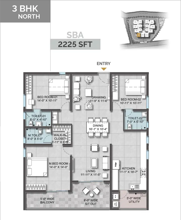 Altura Kollur Floor Plan 3BHK (2225 sqft) floor plan