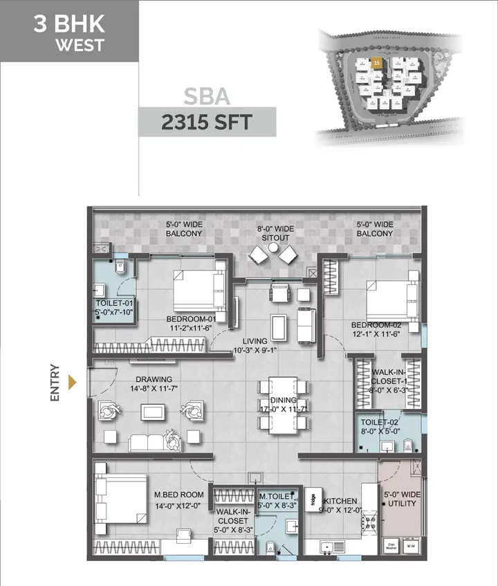 Bren Park City Floor Plan 3BHK (2315 sqft) floor plan